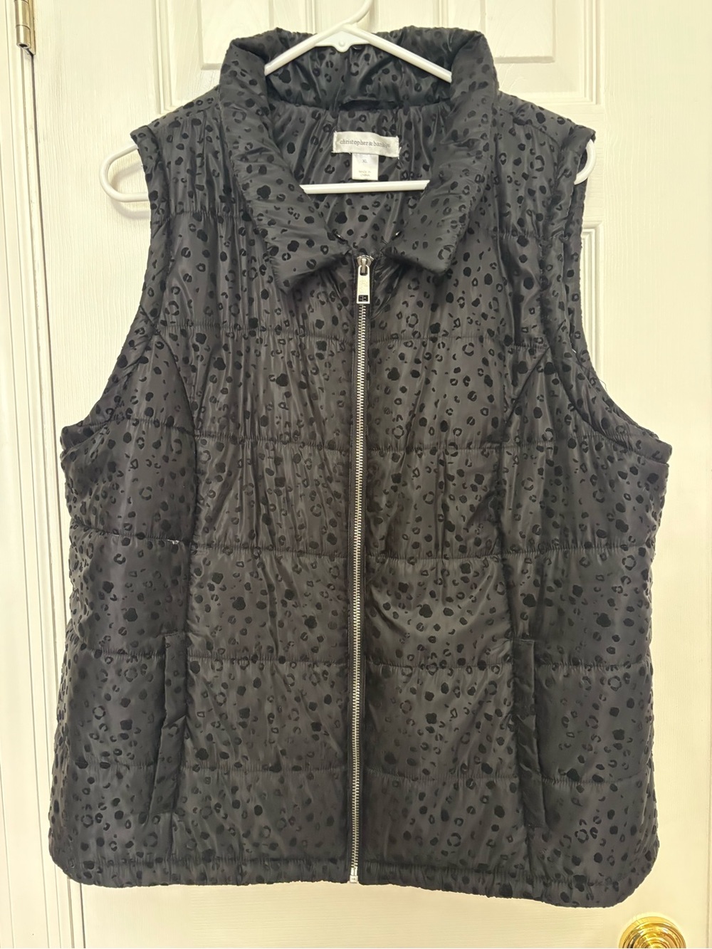 Christopher & Banks Black Quilted Leopard-Print Vest